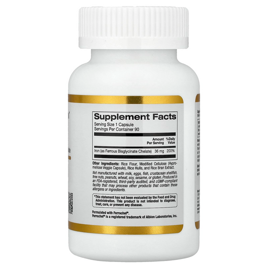 California Gold Nutrition Ferrochel Iron (bisglycinate) 36 Mg, 90 Veggie Capsules