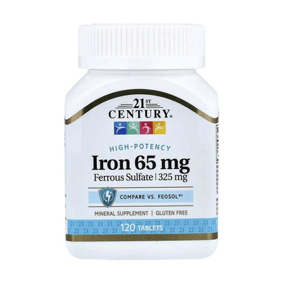 21st Century Iron 65 mg Haemoglobin formation and oxygen transport Energy metabolism 120 Tablets