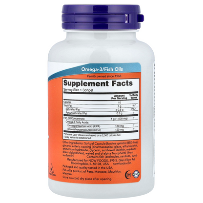 Now Foods Omega-3 Fish Oil Cardiovascular Health Brain and Eye Health General Wellness Softgels
