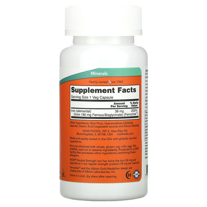 Now Foods Iron 36 Mg Energy Production Support Oxygen Transport Red Blood Cell Support 90 Veg Capsules