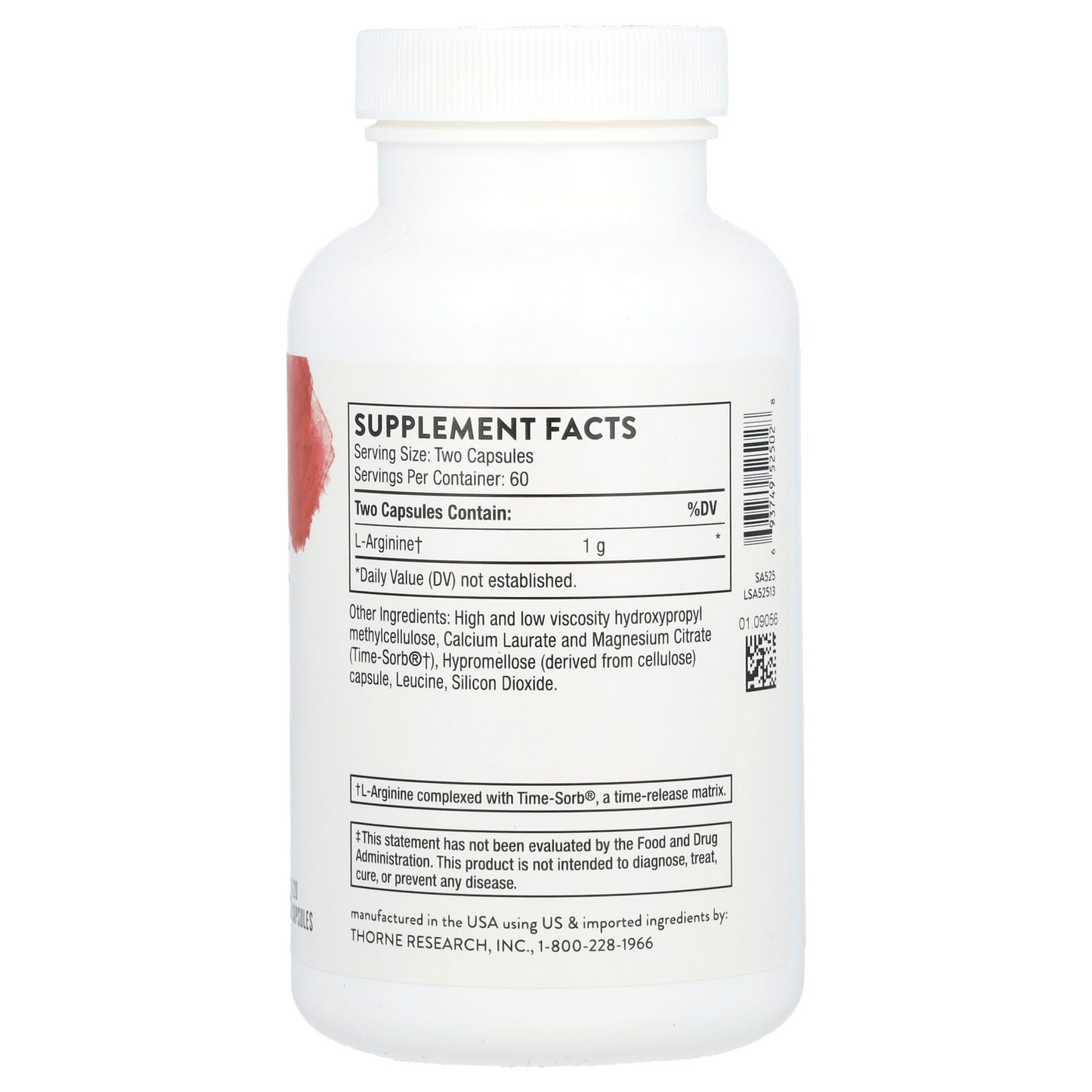Thorne L-Arginine Sustained Release Circulatory support Heart and vessel health Exercise performance Men’s vitality  500 mg per caps 120 Capsules