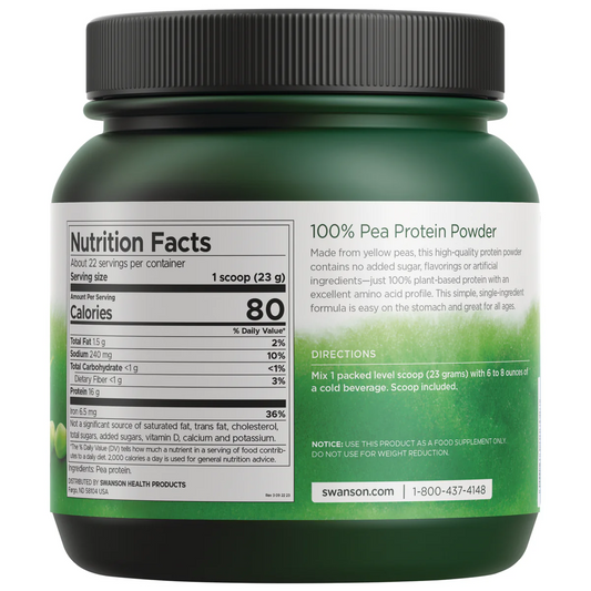Swanson Vitamins 100% Pea Protein Powder - Unflavored 503g