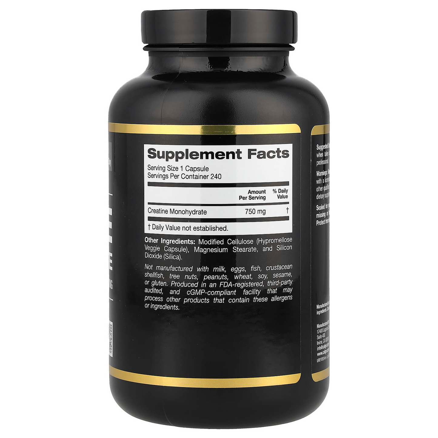 California Gold Nutrition Sport Pure Creatine Monohydrate 750 Mg 240 Veggie Capsules
