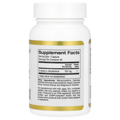 California Gold Nutrition S-Acetyl L-Glutathione 100 mg Veggie Capsules