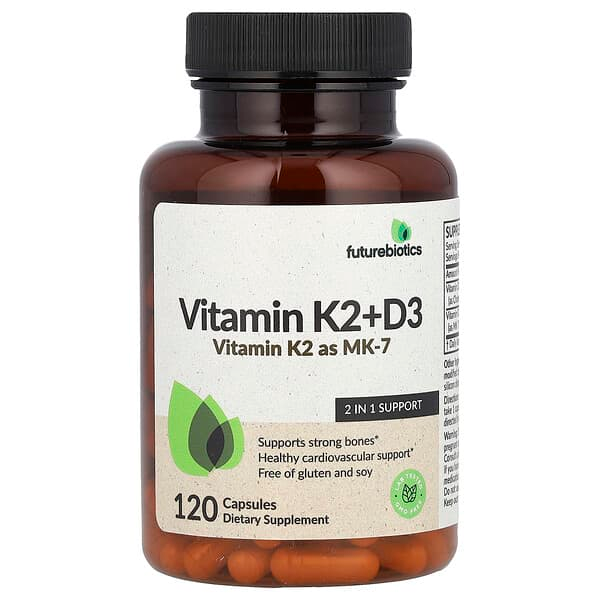 Futurebiotics Vitamin K2+D3 Vitamin K2 as Mk-7 Bone Health Calcium Utilisation Cardiovascular Health Capsules