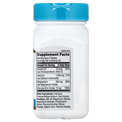 21st Century Calcium Magnesium Zinc + D3 The Important Trio of Minerals + Vitamin D3 for Bone Health Support Tablets