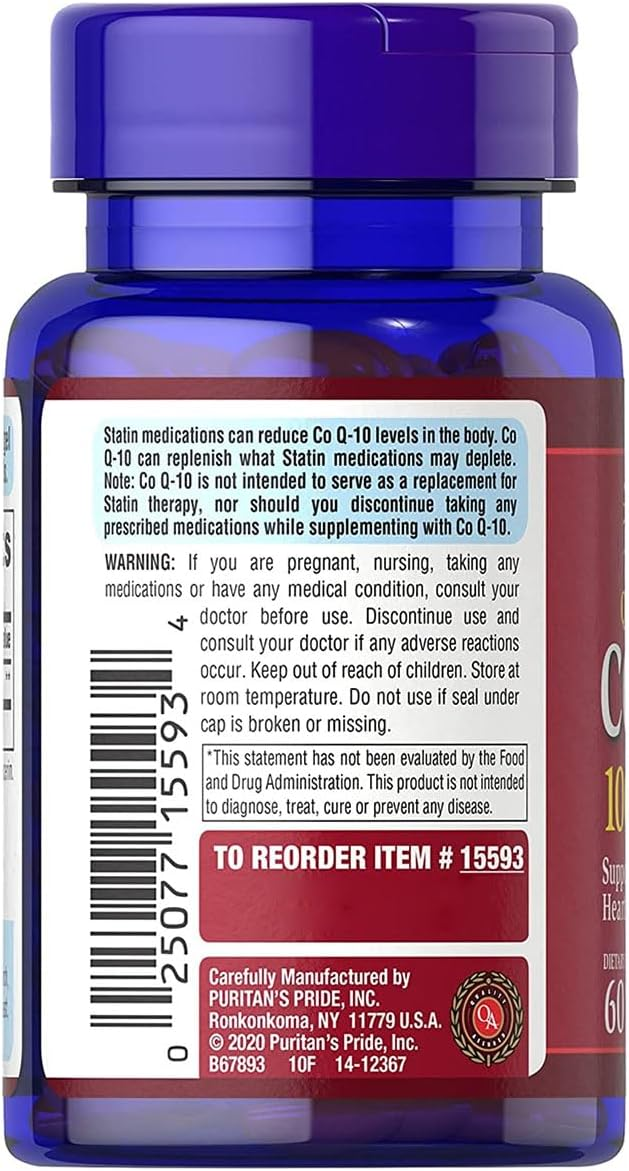 Puritan's Pride Co Q10 100mg Supports Heart Health Rapid Release Softgels