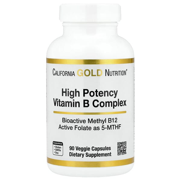 California Gold Nutrition High Potency Vitamin B Complex with Thiamin HCl Niacin Pantothenic Acid and Inositol Veggie Capsules