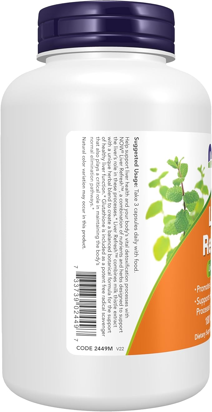 Now Foods Liver Refresh with Milk Thistle Extract and Unique Herb-Enzyme Blend, 180 Veg Capsules