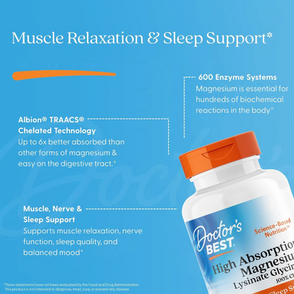 Doctor's Best High Absorption Magnesium Muscle Relaxation & Sleep Support 100 Mg Tablets