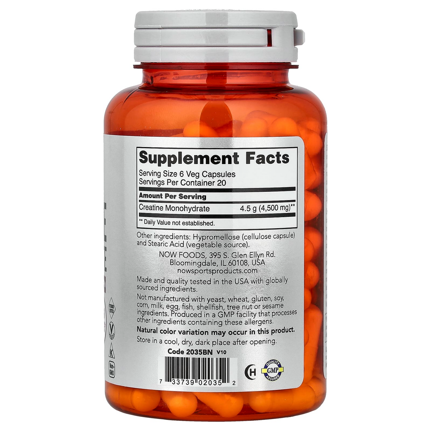Now Foods Sports Creatine Monohydrate Mass Building/energy Production Veg Capsules (0.75g per Capsule)