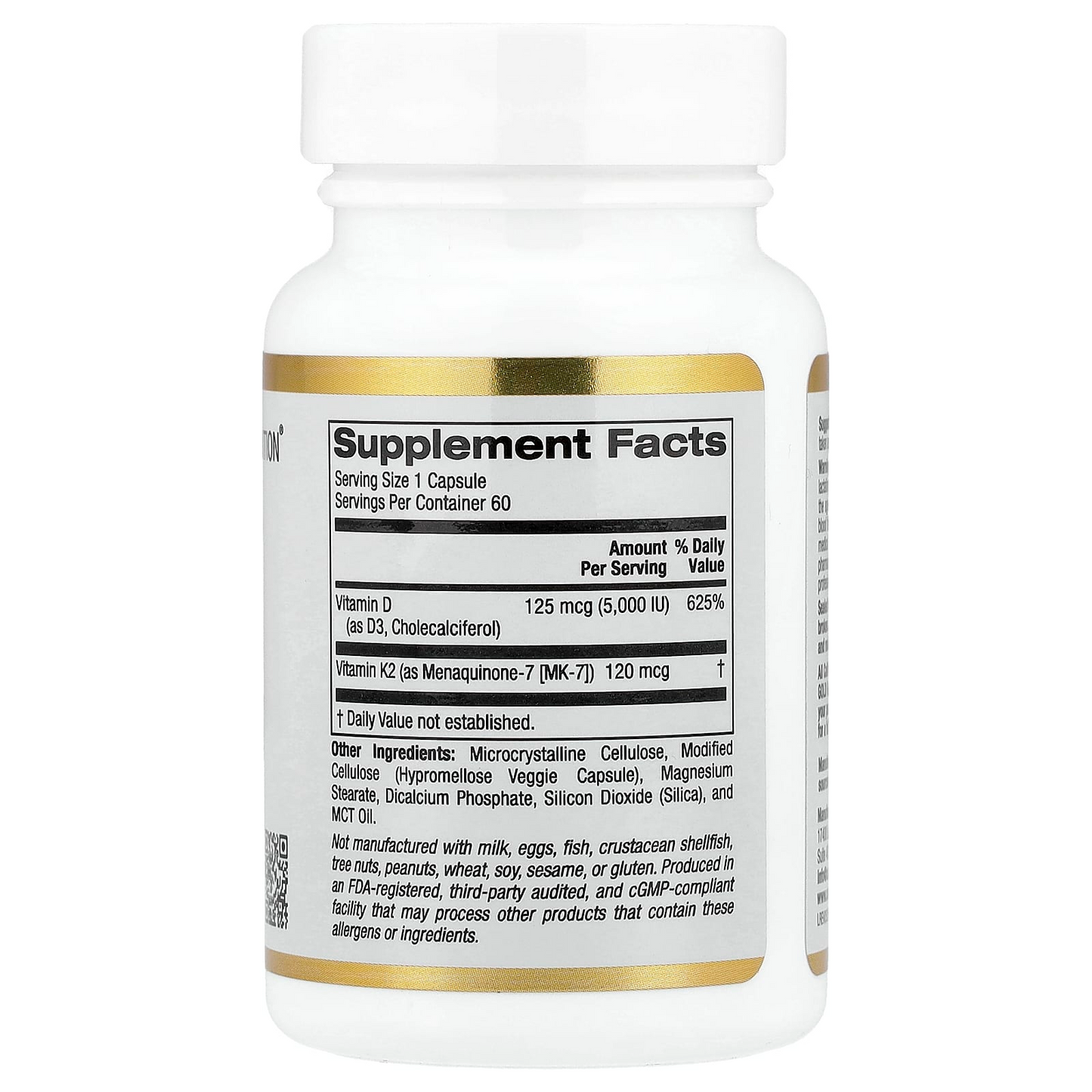 California Gold Nutrition Vitamin D3 + K2 as MK-7 Veggie Capsules
