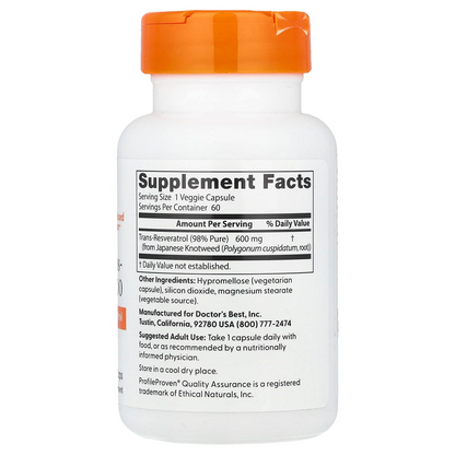 Doctor's Best Trans-Resveratrol 600 600 Mg 60 Veggie Caps