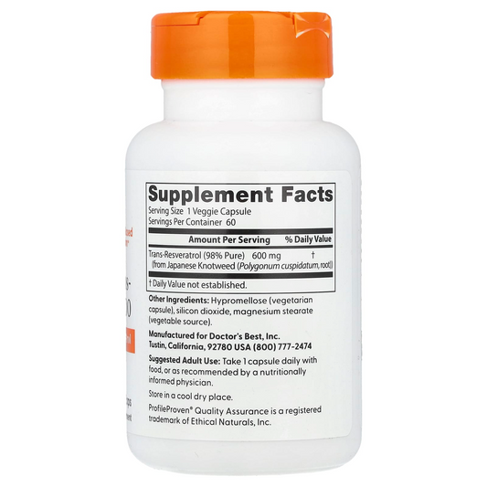Doctor's Best Trans-Resveratrol 600 600 Mg 60 Veggie Caps