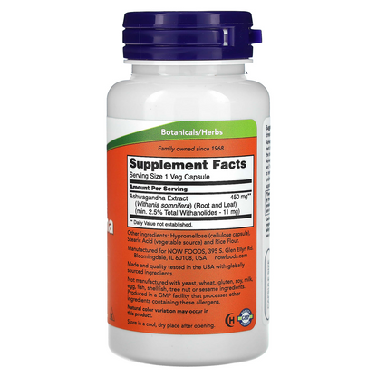 Now Foods Ashwagandha Ayurvedic Adaptogen standardised Extract 450 Mg Stress Support Immune Support  Antioxidant Support Veg Capsules