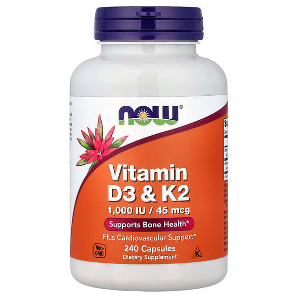 Now Foods Vitamin D3 & K2 1,000 IU/45 Mcg Supports Bone Health Capsules