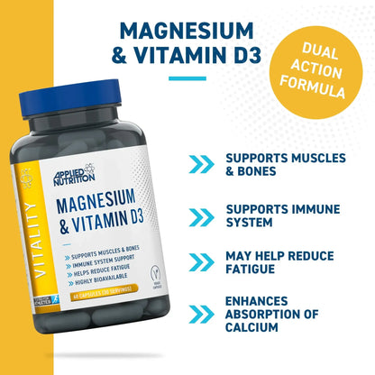 Applied Nutrition Magnesium & Vitamin D3 Muscle & Bone Health 60 Capsules
