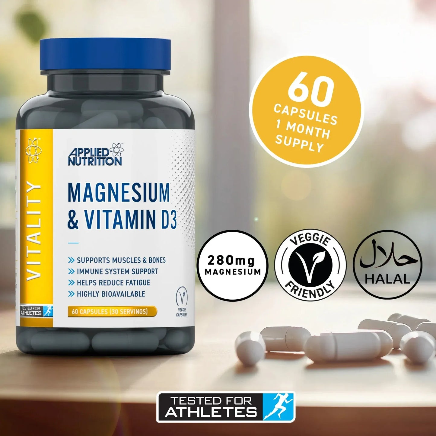 Applied Nutrition Magnesium & Vitamin D3 Muscle & Bone Health 60 Capsules