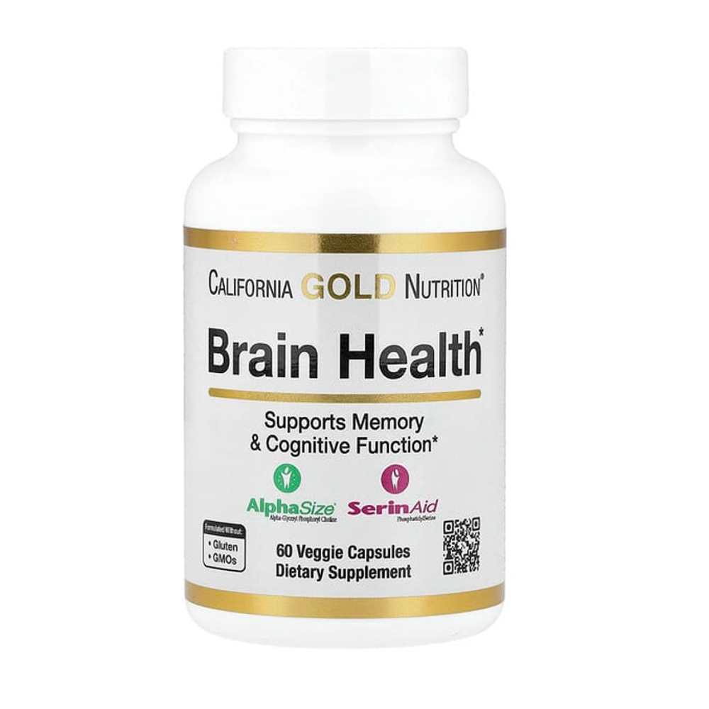 California Gold Nutrition Brain Health Supports Memory & Cognitive Function Alpha Size and Serin Aid 60 Veggie Capsules