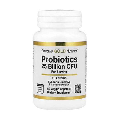 California Gold Nutrition Probiotics 25 Billion Cfu per Serving 10 Strains Supports Digestive & Immune Health Veggie Capsules