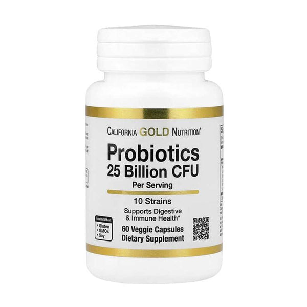 California Gold Nutrition Probiotics 25 Billion Cfu per Serving 10 Strains Supports Digestive & Immune Health Veggie Capsules