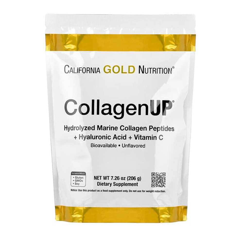 California Gold Nutrition Collagen up Powder hydrolyzed Marine Collagen Peptides + Hyaluronic Acid + Vitamin C Bioavailable. Unflavored Gluten Gmok 206g