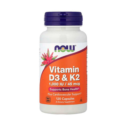 Now Foods Vitamin D3 & K2 1,000 IU/45 Mcg Supports Bone Health Capsules