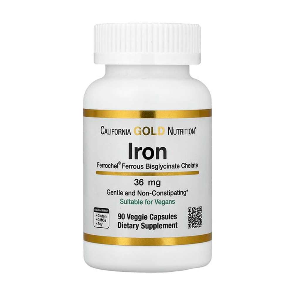 California Gold Nutrition Ferrochel Iron (bisglycinate) 36 Mg, 90 Veggie Capsules