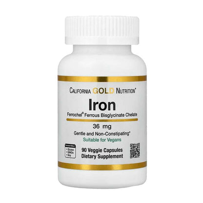 California Gold Nutrition Ferrochel Iron (bisglycinate) 36 Mg, 90 Veggie Capsules