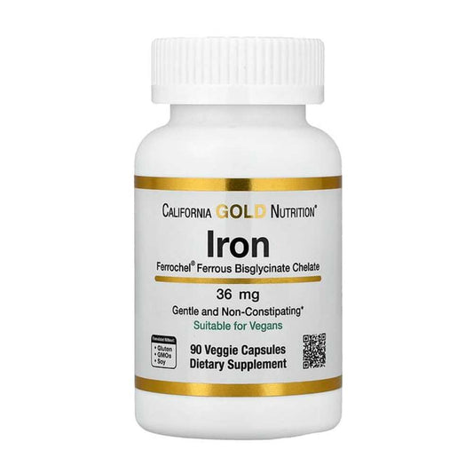 California Gold Nutrition Ferrochel Iron (bisglycinate) 36 Mg, 90 Veggie Capsules