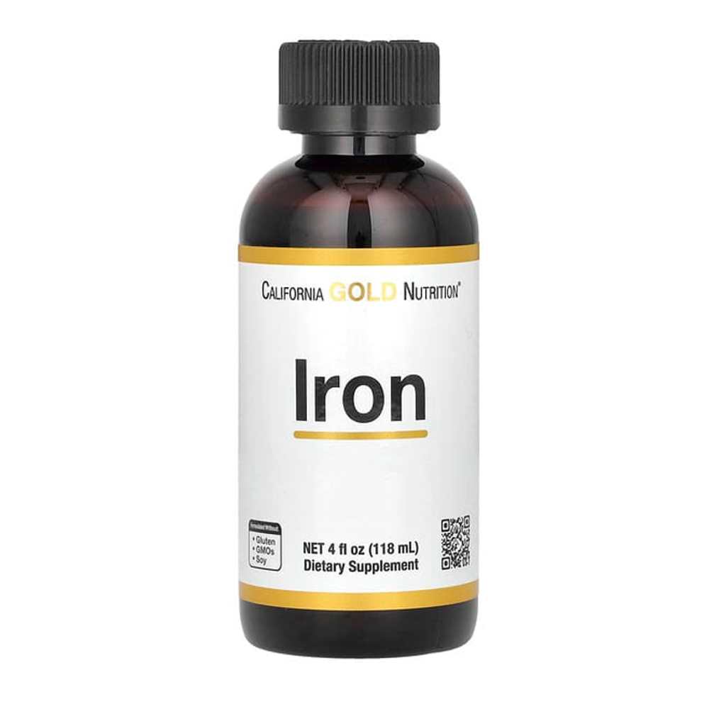 California Gold Nutrition Iron as Ferrous Bisglycinate Chelate and Yellow Dock Root liquid 4 fl oz
