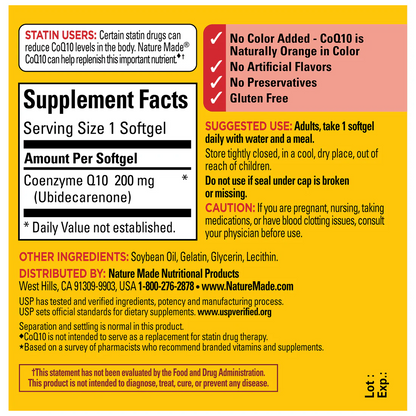 Nature Made Co Q10 200 Mg Helps Support Heart Function Softgels