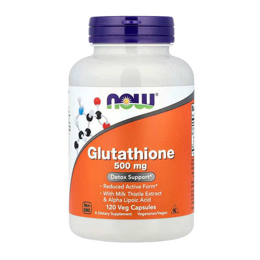 Now Foods Glutathione  500 Mg Detox Support Reduced Active Form with Milk Thistle Extract & Alpha Lipoic Acid 120 Veg Capsules