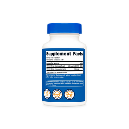 Nutricost Vitamin K2 + Vitamin D3 Bone Health Calcium Balance Nutrient Absorption 120 Softgels