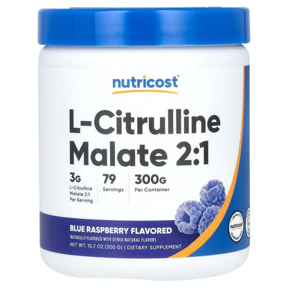 Nutricost L-Citrulline Malate 2:1 Powder 300g – Blue Raspberry Flavor, Pre-Workout & Amino Acid Supplement