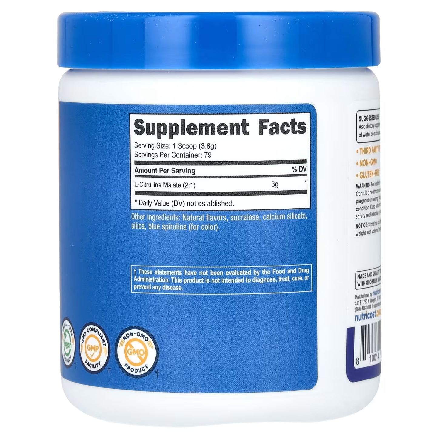 Nutricost L-Citrulline Malate 2:1 Powder 300g – Blue Raspberry Flavor, Pre-Workout & Amino Acid Supplement