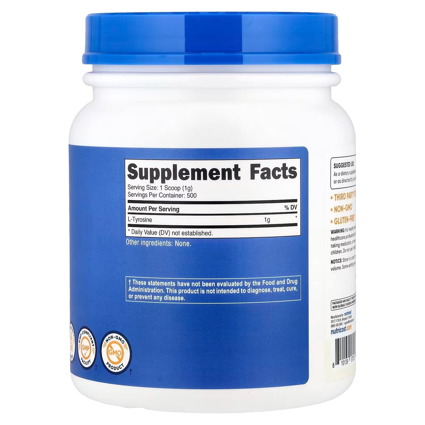 Nutricost L-Tyrosine Powder 500g – Pure L-Tyrosine, 1000mg Per Serving, Amino Acid Supplement