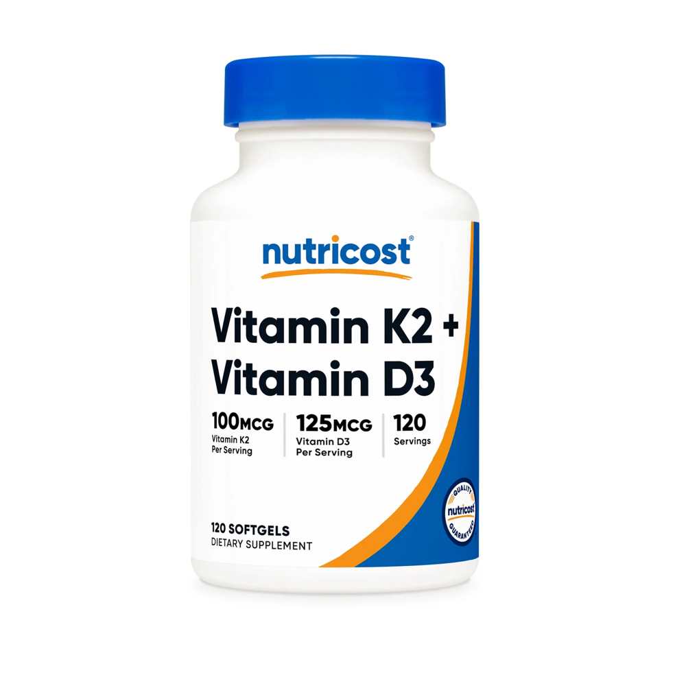 Nutricost Vitamin K2 + Vitamin D3 Bone Health Calcium Balance Nutrient Absorption 120 Softgels