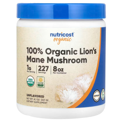 Nutricost Organic Lion’s Mane Mushroom Powder 1 lb (454g) – USDA Certified Organic Functional Mushroom Supplemen
