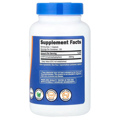Nutricost 5-HTP 200mg – 120 Vegetarian Capsules (5-Hydroxytryptophan), GMO-Free & Gluten-Free