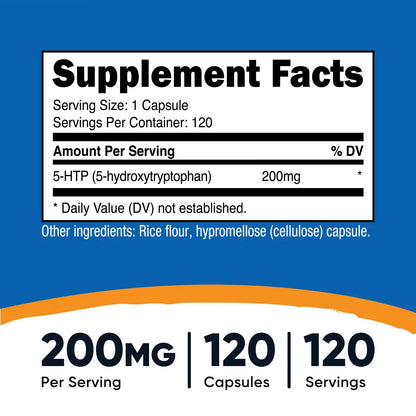Nutricost 5-HTP 200mg – 120 Vegetarian Capsules (5-Hydroxytryptophan), GMO-Free & Gluten-Free