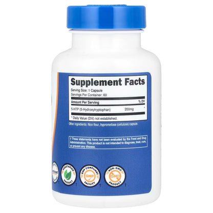 Nutricost 5-HTP 200mg (5-Hydroxytryptophan) – 60 Vegetarian Capsules, Non-GMO & Gluten-Free