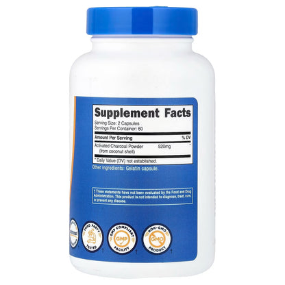 Nutricost Activated Charcoal 520mg – 120 Capsules, Gluten-Free & GMO-Free Supplement