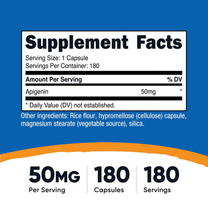 Nutricost Apigenin 50mg – 180 Vegan Capsules, Gluten-Free & Non-GMO