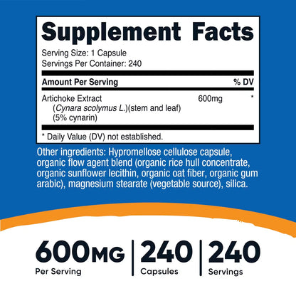 Nutricost Artichoke Extract 600mg – 240 Vegetarian Capsules, Gluten-Free & GMO-Free