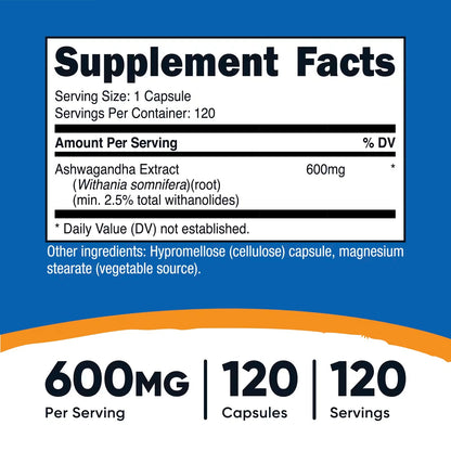 Nutricost Ashwagandha Root Extract 600mg – 120 Vegetarian Capsules, GMO-Free & Gluten-Free