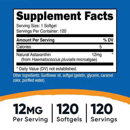 Nutricost Astaxanthin 12mg – 120 Softgels, 4-Month Supply, GMO-Free & Gluten-Free