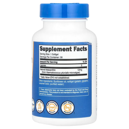 Nutricost Astaxanthin 12mg – 30 Softgels, 1 Month Supply, Gluten-Free Antioxidant Supplement