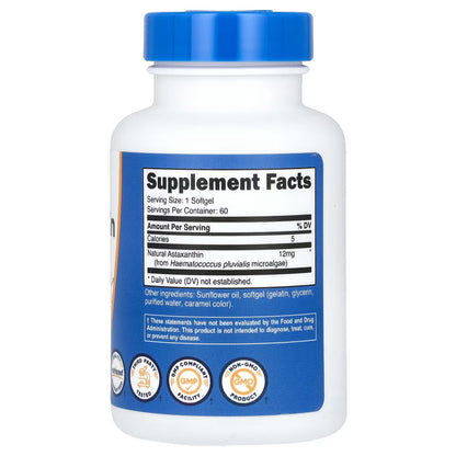 Nutricost Astaxanthin 12mg – 60 Softgels, 2-Month Supply, Gluten-Free & GMO-Free