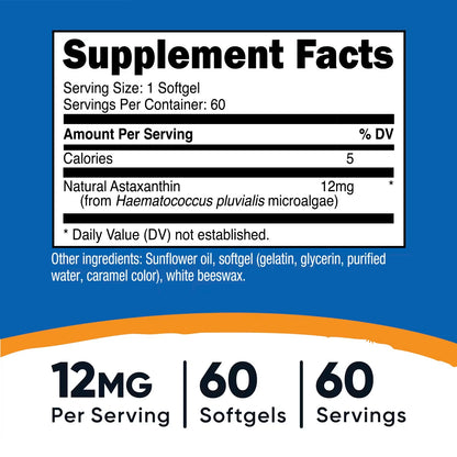 Nutricost Astaxanthin 12mg – 60 Softgels, 2-Month Supply, Gluten-Free & GMO-Free